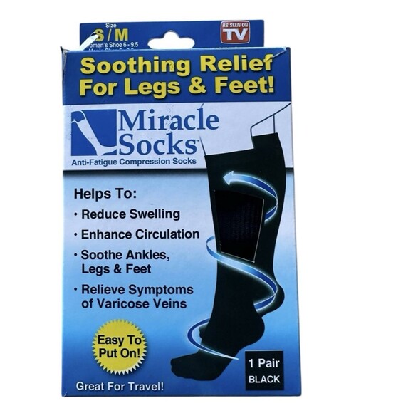 Miracle Socks Anti-Fatigue Compression Socks Black Adult S/M New in Box - Picture 1 of 3